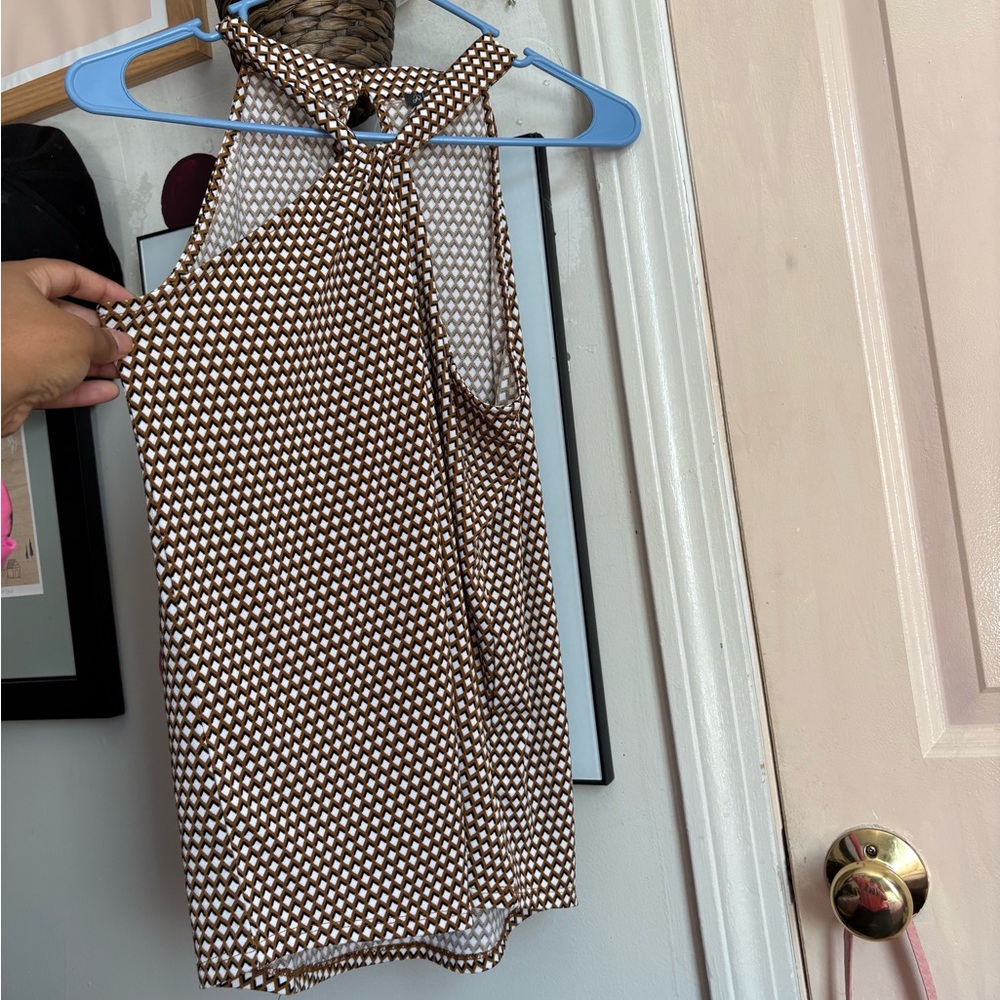 Adrianna Papell Geometric Brown and White Top